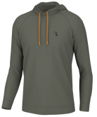 AN OLIVE hoodie with an adjustable drawstring hood, zipper front, and the 'Local Boy' brand tag visible on the bottom right.