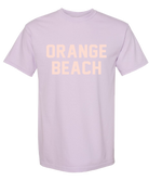 Light purple YOUTH t-shirt with 'Orange Beach' text on a white background