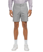 Person wearing light gray shorts on a white background