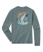 Long-sleeve shirt with a bass fish graphic on the back against a white background