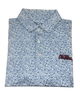 Folded blue and white patterned shirt with 'Old Miss' logo on a white background