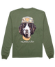 Green long-sleeve shirt with a dog graphic and 'Properly Tied' text on the back.