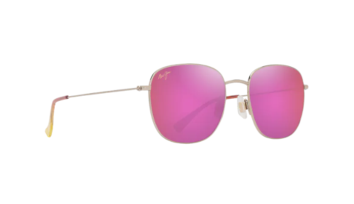 Pink sunglasses with gold frame on a white background