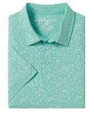 Teal polo shirt with white GOLF pattern on a transparent background