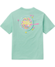 Light green t-shirt with a colorful 'Wakey Wakey' cereal bowl design on the back against a white background