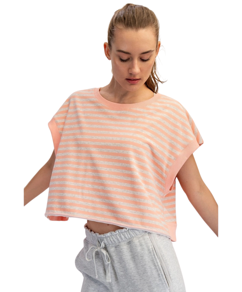 Striped Terry Open Back Top