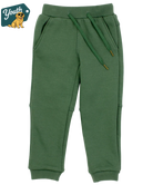 Boys Green jogger sweatpants with a brand logo on a white background