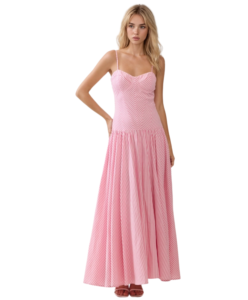 Sally Striped Sweetheart Neck Maxi Dress