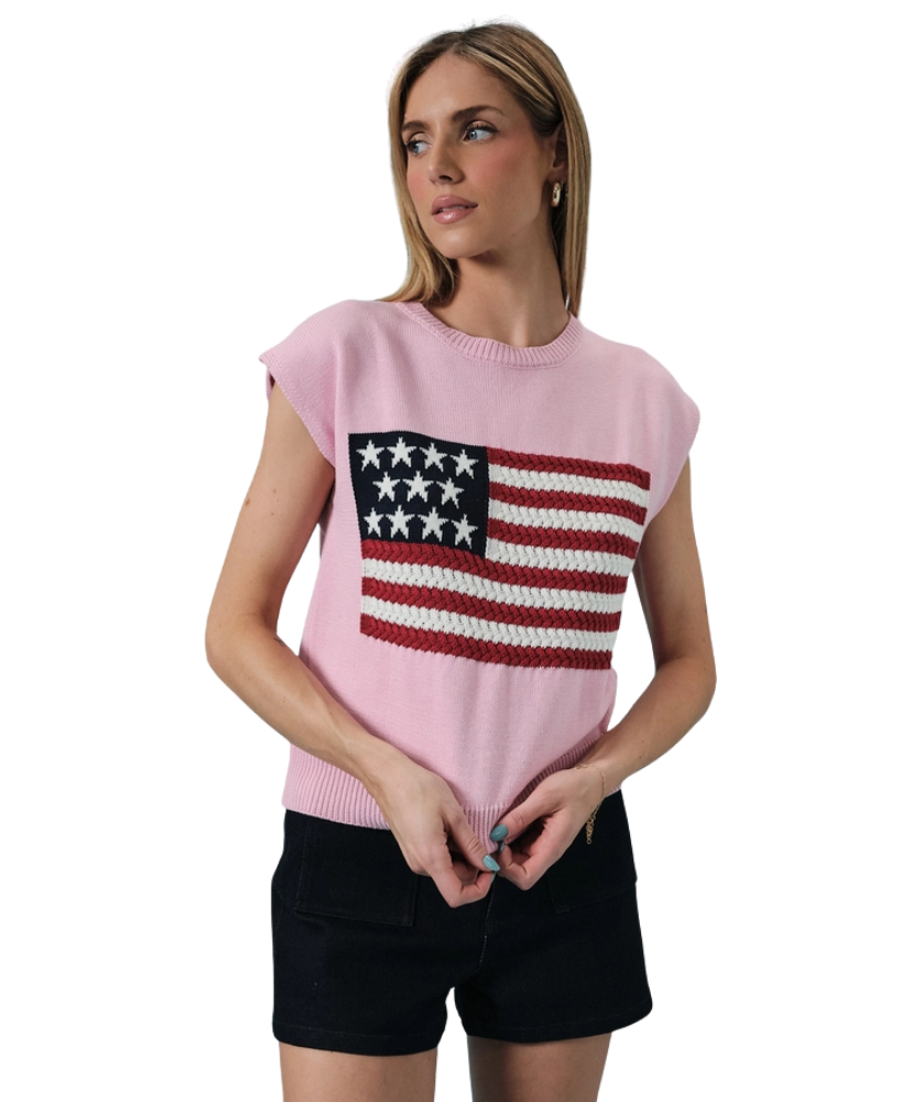 Wide Shoulder USA Flag Sweater