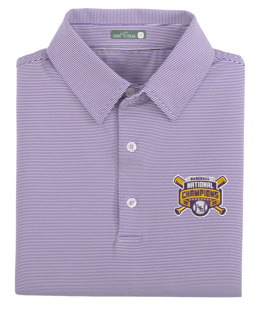 GenTeal - LSU Baseball National Championship Club Pinstripe Performance Polo