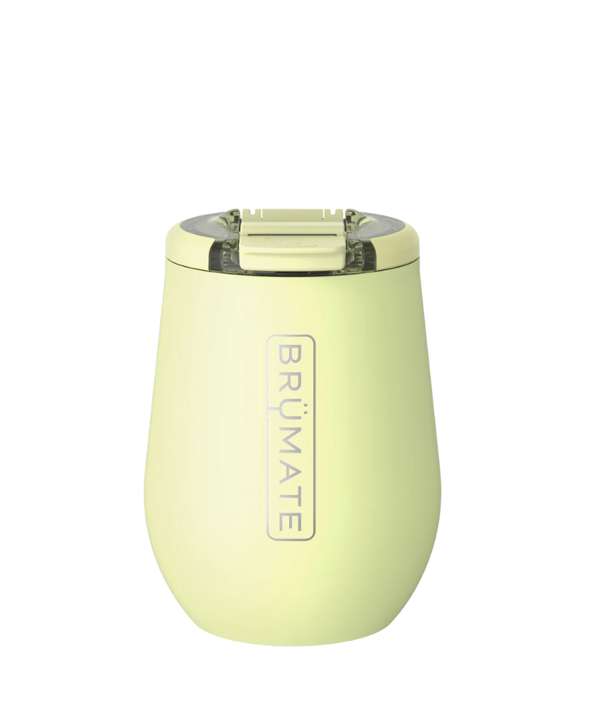 Yellow wine INSULATED tumbler with Brumate logo on a white background