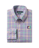 MARDI GRAS Plaid dress shirt with a logo on a white background