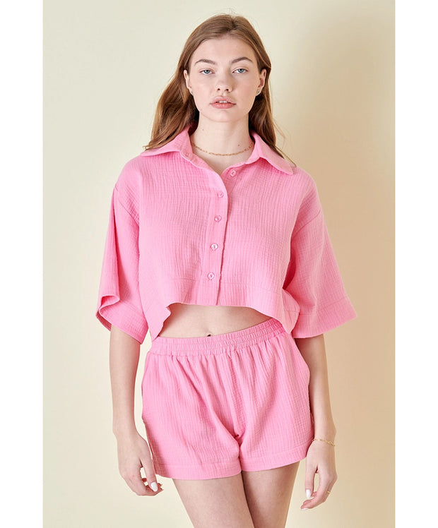 Bailey Boxy Button Up Crop Top