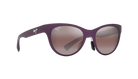 Purple sunglasses with a reflective lens on a white background
