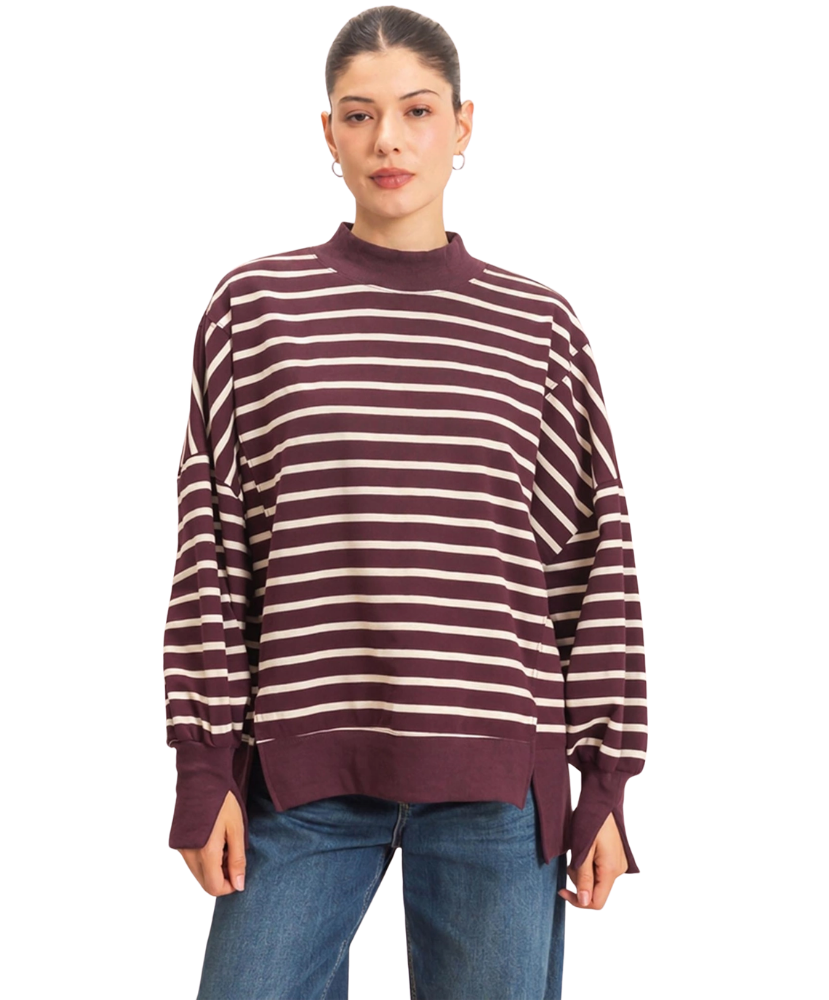 Cafe Creme Striped Crewneck