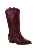 Red cowboy boot with intricate design on a white background