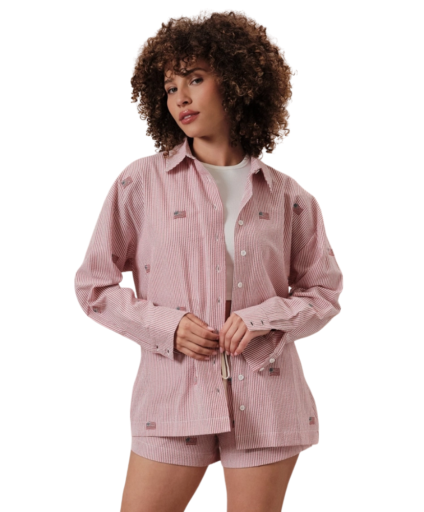 Harbor Flag Embroidered Button Down Top