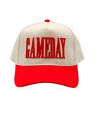 Beige and red cap with 'GAMEDAY' text on a white background