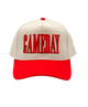 Beige and red cap with 'GAMEDAY' text on a white background