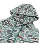 Camouflage-patterned hooded jacket on a white background