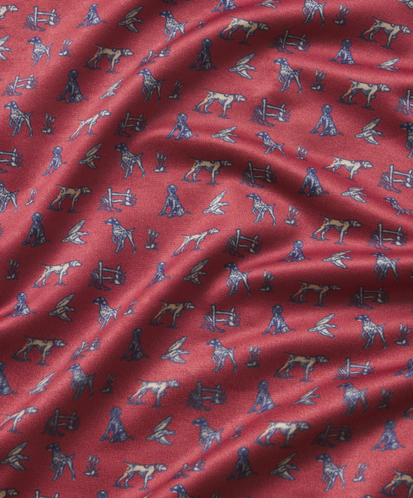 Red polo with hunting pointer dogs print. Men's Polo
