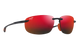 Red MAUI JIM polarized sunglasses with black frames on a white background