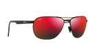 Maui Jim Aviator Sunglasses with red lenses and black frame on a white background