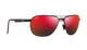 Maui Jim Aviator Sunglasses with red lenses and black frame on a white background