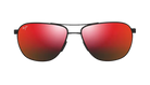 Maui Jim Aviator Sunglasses with red lenses and black frame on a white background
