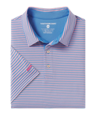 Folded Southern Shirt Co blue and pink striped polo shirt with 'Southern Shirt' branding on a white background