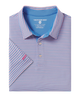 Folded Southern Shirt Co blue and pink striped polo shirt with 'Southern Shirt' branding on a white background
