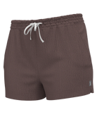 Brown shorts with a drawstring on a white background