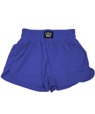 Blue shorts with a Lulu Mac label on a white background