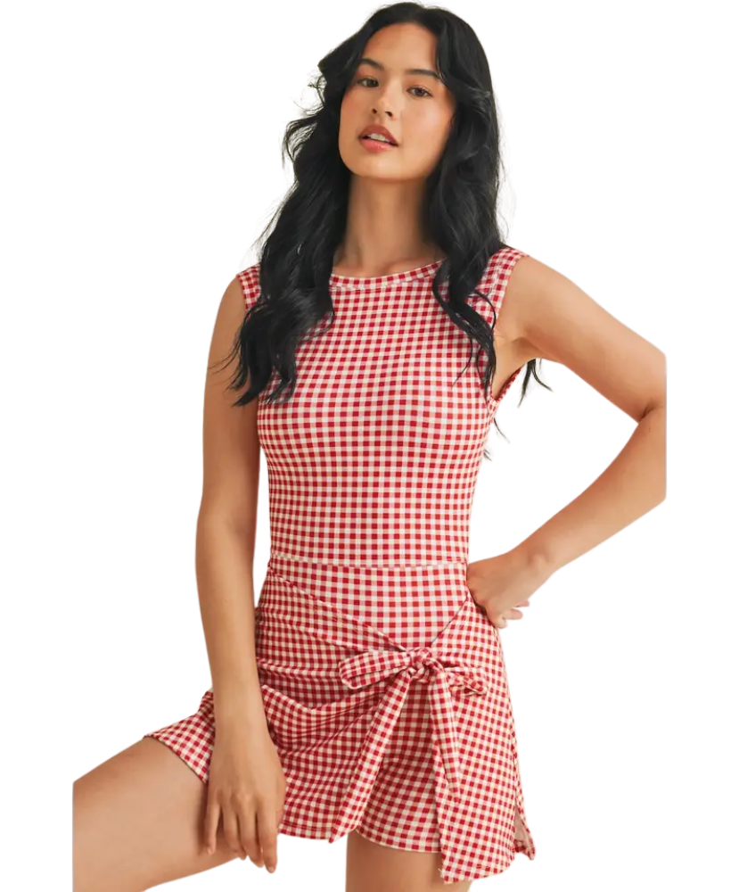 Blakely Gingham Wrap Tie Dress