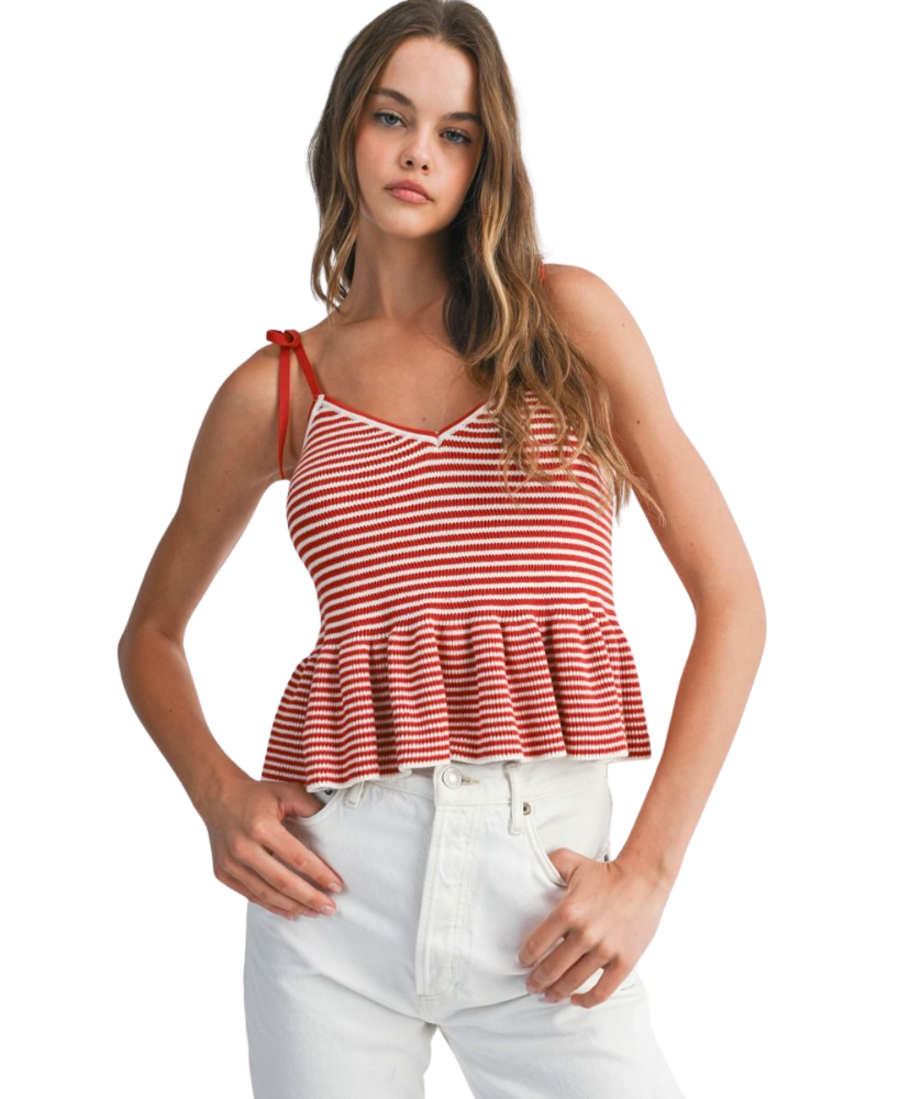 Harper Stripe Shoulder Tie Top