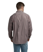 Man wearing a plaid shirt on a white background