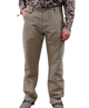 Beige pants worn by a person with a patterned shirt on a white background