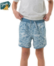 Boy wearing blue camouflage shorts on a transparent background