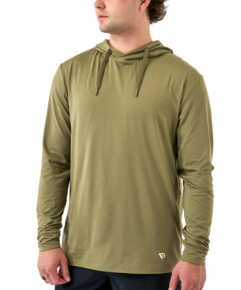 Man wearing a green hoodie on a white background