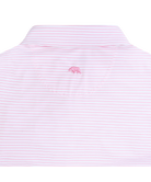LOCAL BOY Pink and white striped polo shirt with a brand logo on a white background