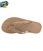Kid's Rainbow Sandals tan leather sandal on a white background with 'Youth' logo in the corner.