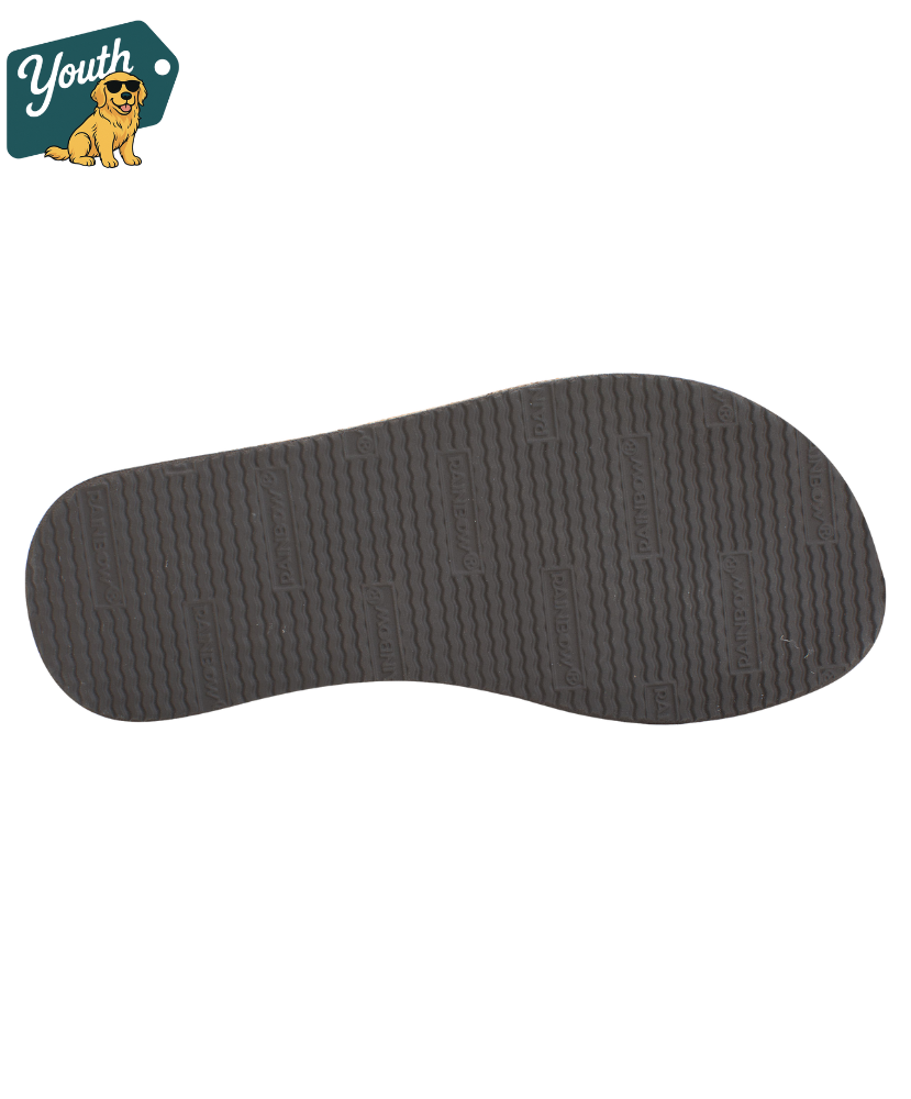 Kid's Rainbow Sandals tan leather sandal on a white background with 'Youth' logo in the corner.