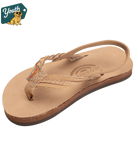 Kid's Rainbow Sandals tan leather sandal on a white background with 'Youth' logo in the corner.