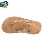 Kid's Rainbow Sandals tan leather sandal on a white background with 'Youth' logo in the corner.