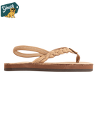 Kid's Rainbow Sandals tan leather sandal on a white background with 'Youth' logo in the corner.