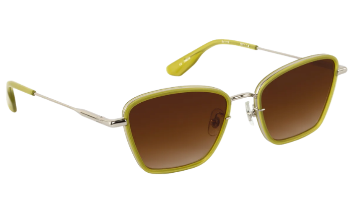 Krewe sunglasses with yellow frame and brown lenses on a white background