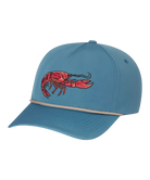 Blue cap with a red CRAWFISH design on a white background
