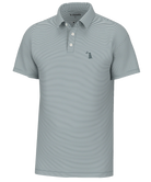 Striped polo shirt with a small logo on a white background