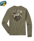 Green long-sleeve shirt with a hunting dog graphic on the back, featuring the 'Youth' brand logo.