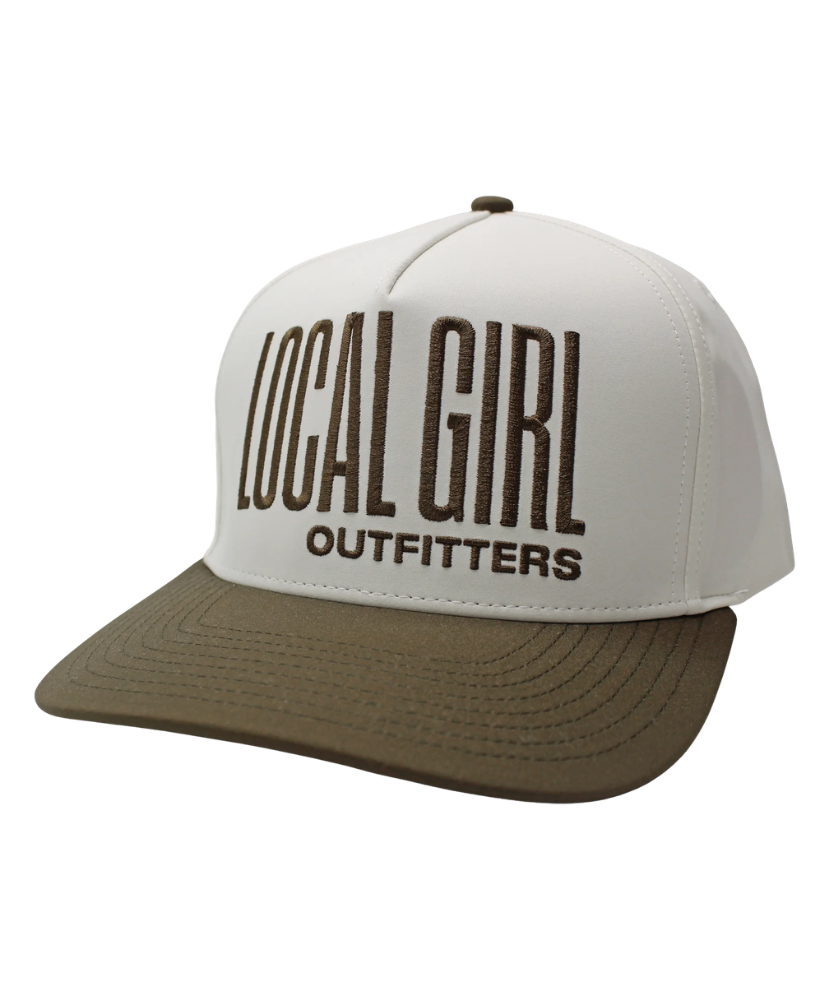 Cap with 'Local Girl Outfitters' text on a white background